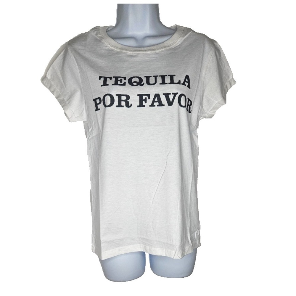 Recycled Karma Tequila Por Favor Baby Tee Women's XS White Y2K Western Novelty